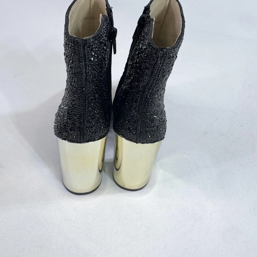 Betsey Johnson Boots Womens Size 6.5 Black Rhinestone Ankle Block Heel SB-HUGO
